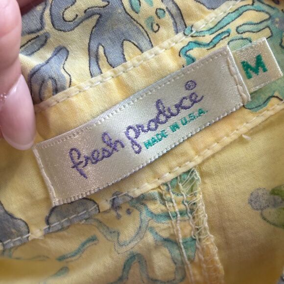 Fresh Produce Women Button Front Cotton Shirt USA Made Yellow Floral Medium D108 - Picture 7 of 10